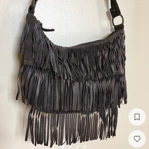 Vintage 90s Brown Suede Fringe Crossbody Bag